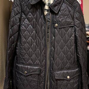 Navy Burberry mid length jacket size small